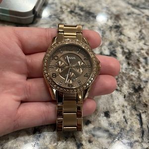 Rose Gold Fossil Women's Riley Stainless Steel Crystal-Accented Watch